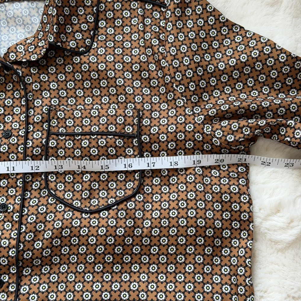 Avantlook Brown Daisy Floral Button-Front Shirt Blouse / Boho Retro - Picture 10 of 11